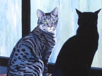 Blackjack and Hu (Black Cat and Tabby Cat), 20"x16"
