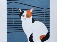 Calico Cat on the Edge, 24"x12"