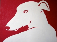 White Dog on Red, 60x72