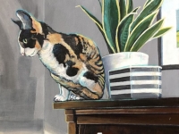 Astrid (Cornish Rex) Atop the Piano, 16"x12"