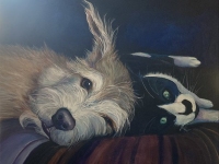 Kirby (Terrier) and Pei (Tuxedo Cat), 24"x30"